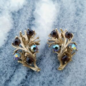 Vintage Linser Rhinestone Clip On Earrings, Gold Tone, Signed Estate